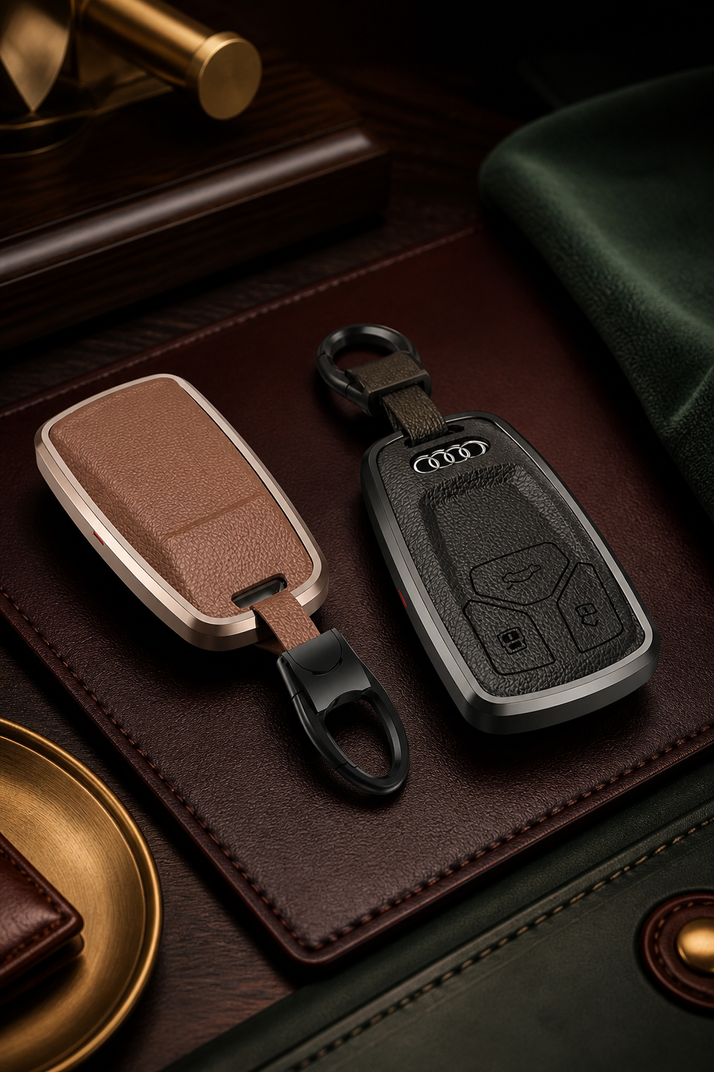 Brown / Rose alloy leather and alloy key cover