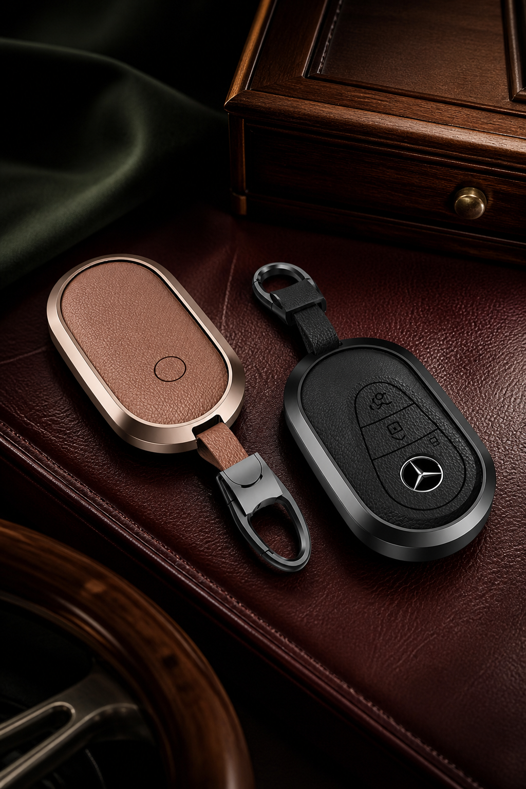 Black / Silver leather and alloy key cover