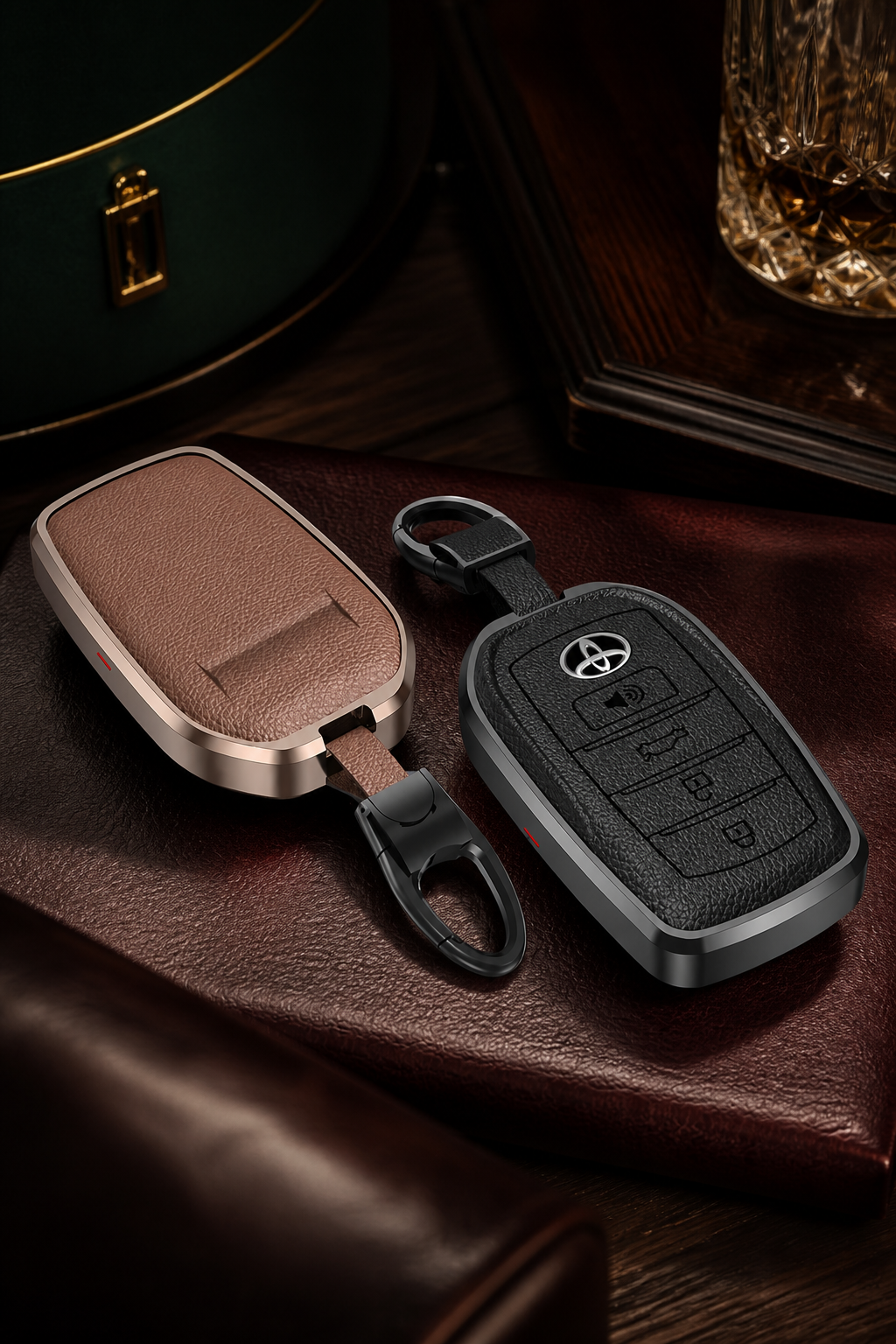 AKIIKA black leather key cover for Toyota